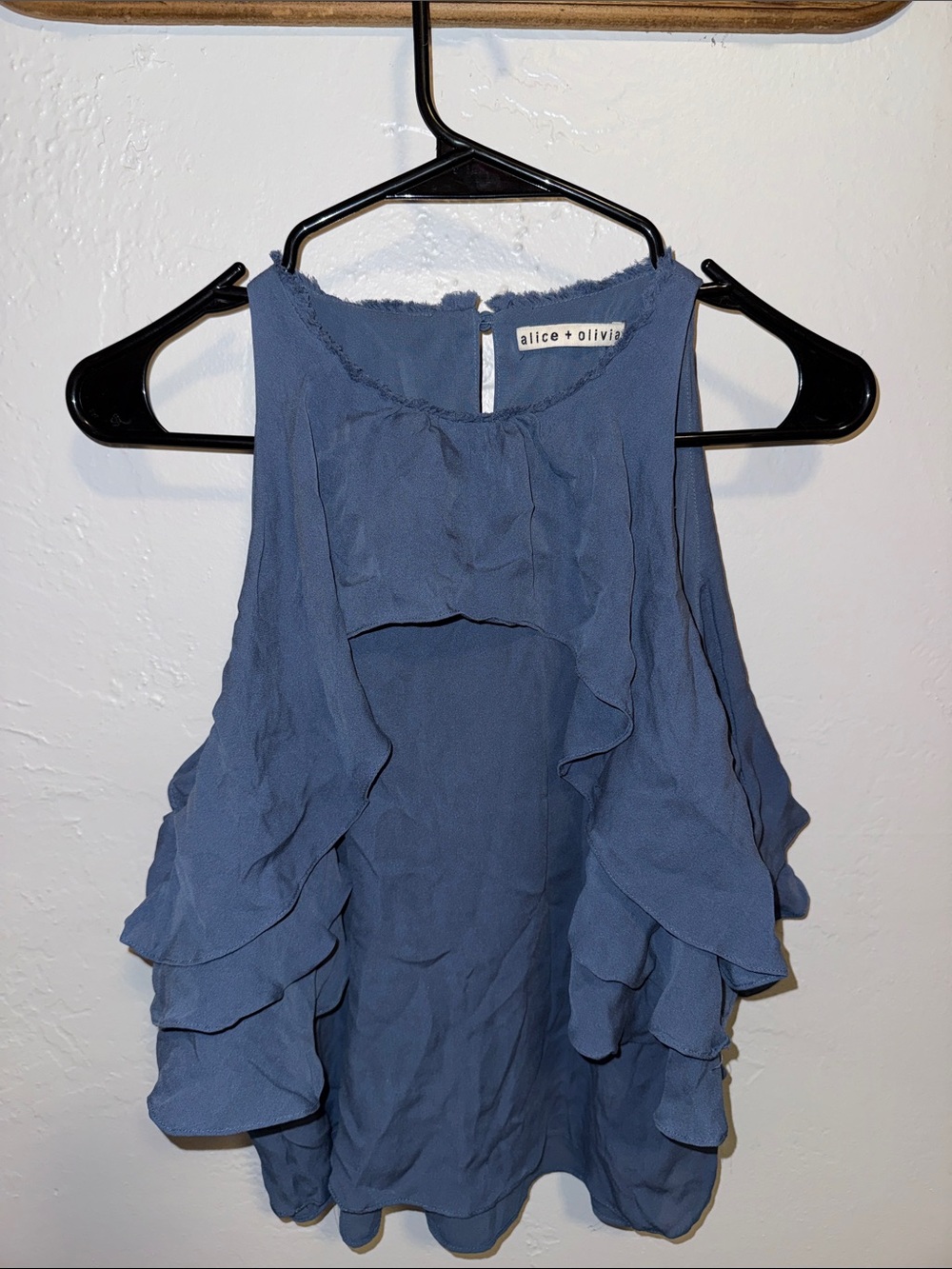 Alice + Olivia Slate Blue Ruffle Halter Camisole